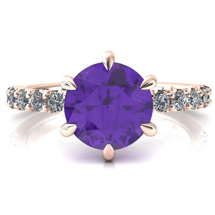 Fire Brilliance Rings Mylene Round Amethyst 6 Prong Sculptural Half Eternity Diamond Engagement Ring
