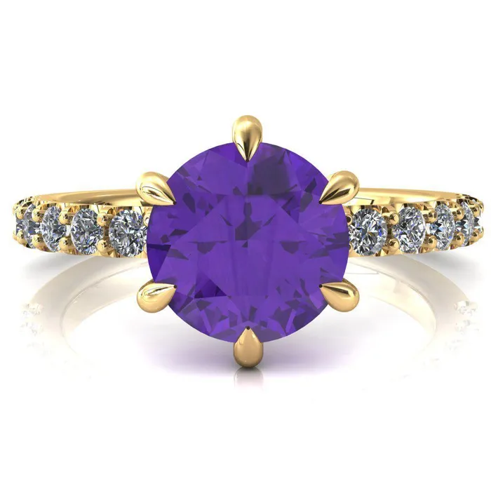 Fire Brilliance Rings Mylene Round Amethyst 6 Prong Sculptural Half Eternity Diamond Engagement Ring