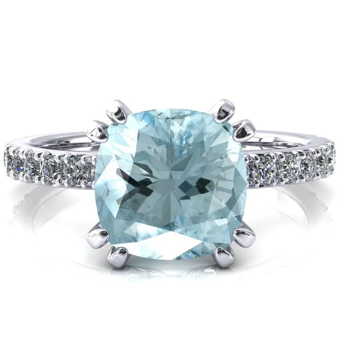 Fire Brilliance Rings Nefili Cushion Aqua Blue Spinel 4 Double Prong 58 Eternity Diamond French Pave Engagement Ring Fire Brilliance Rings Nefili Cushion Aqua Blue Spinel 4 Double Prong 58 Eternity Diamond French Pave Engagement Ring