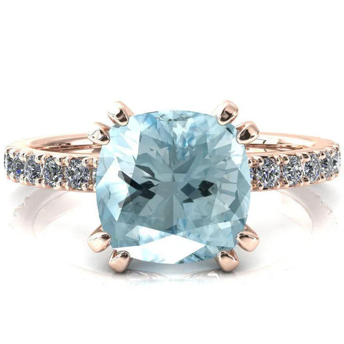 Fire Brilliance Rings Nefili Cushion Aqua Blue Spinel 4 Double Prong 58 Eternity Diamond French Pave Engagement Ring