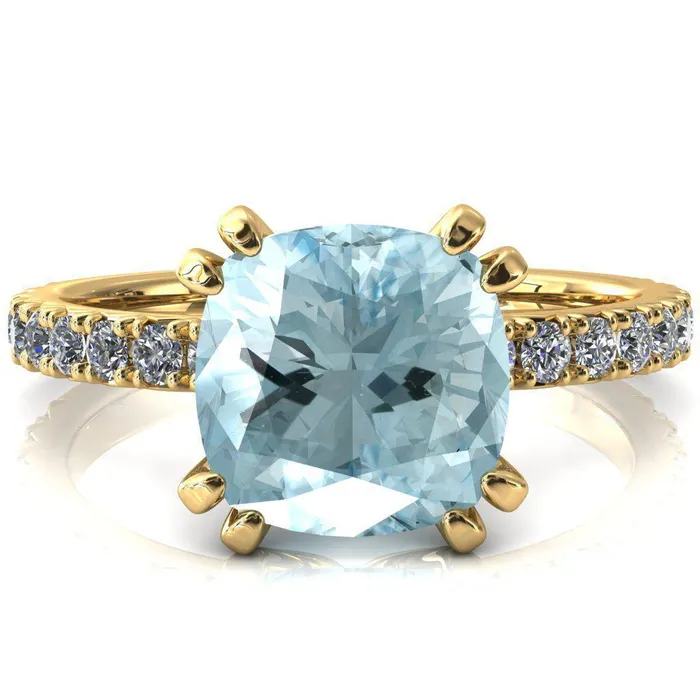 Fire Brilliance Rings Nefili Cushion Aqua Blue Spinel 4 Double Prong 58 Eternity Diamond French Pave Engagement Ring