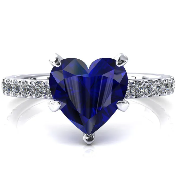 Fire Brilliance Rings Nefili Heart Blue Sapphire 5 Prong 58 Eternity Diamond French Pave Engagement Ring Fire Brilliance Rings Nefili Heart Blue Sapphire 5 Prong 58 Eternity Diamond French Pave Engagement Ring