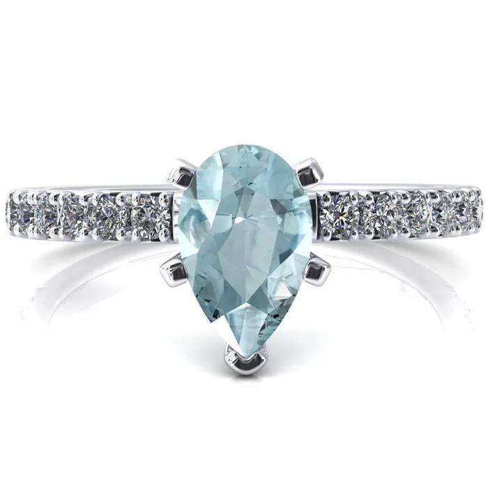 Fire Brilliance Rings Nefili Pear Aqua Blue Spinel 5 Prong 58 Eternity Diamond French Pave Engagement Ring Fire Brilliance Rings Nefili Pear Aqua Blue Spinel 5 Prong 58 Eternity Diamond French Pave Engagement Ring