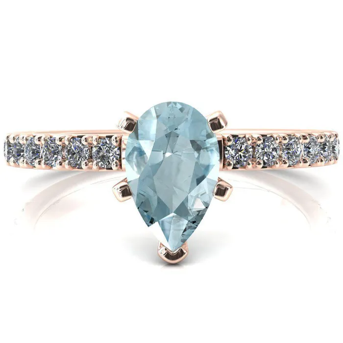 Fire Brilliance Rings Nefili Pear Aqua Blue Spinel 5 Prong 58 Eternity Diamond French Pave Engagement Ring