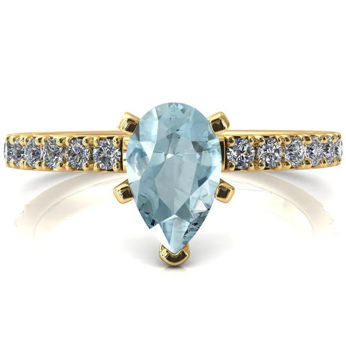 Fire Brilliance Rings Nefili Pear Aqua Blue Spinel 5 Prong 58 Eternity Diamond French Pave Engagement Ring