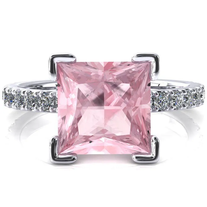 Fire Brilliance Rings Nefili Princess Pink Sapphire 4 Prong 58 Eternity Diamond French Pave Engagement Ring Fire Brilliance Rings Nefili Princess Pink Sapphire 4 Prong 58 Eternity Diamond French Pave Engagement Ring