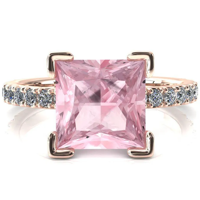 Fire Brilliance Rings Nefili Princess Pink Sapphire 4 Prong 58 Eternity Diamond French Pave Engagement Ring