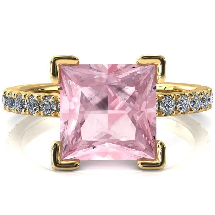 Fire Brilliance Rings Nefili Princess Pink Sapphire 4 Prong 58 Eternity Diamond French Pave Engagement Ring