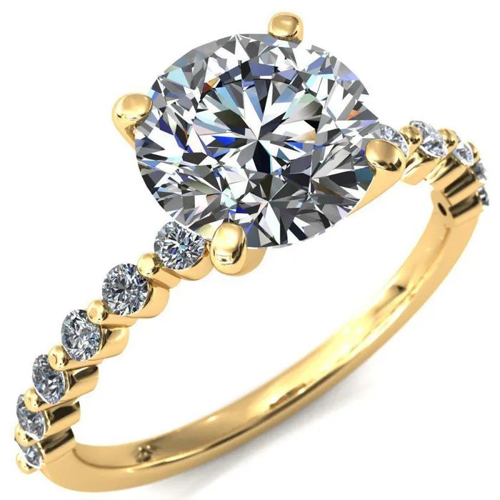 Fire Brilliance Rings Niamh Round Center Stone 4 VProng 12 Shared Single Prong Shank Engagement Ring Fire Brilliance Rings Niamh Round Center Stone 4 VProng 12 Shared Single Prong Shank Engagement Ring