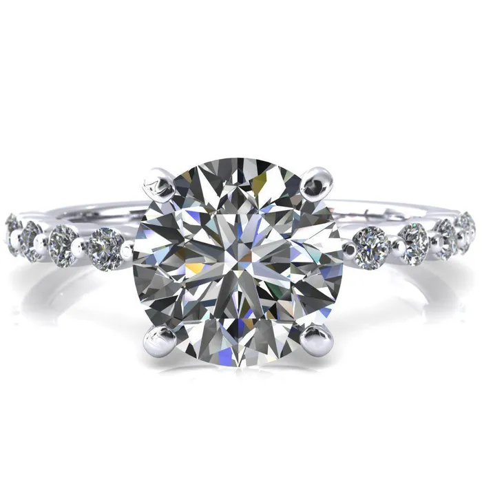 Fire Brilliance Rings Niamh Round Center Stone 4 VProng 12 Shared Single Prong Shank Engagement Ring