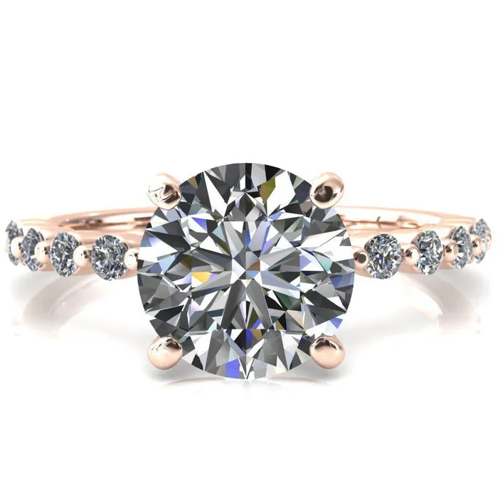 Fire Brilliance Rings Niamh Round Center Stone 4 VProng 12 Shared Single Prong Shank Engagement Ring