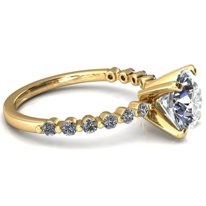 Fire Brilliance Rings Niamh Round Center Stone 4 VProng 12 Shared Single Prong Shank Engagement Ring
