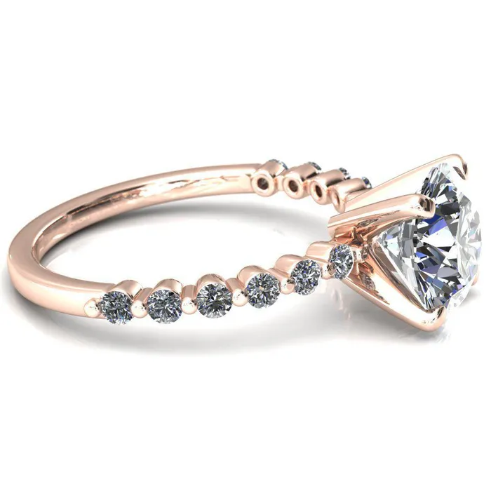 Fire Brilliance Rings Niamh Round Center Stone 4 VProng 12 Shared Single Prong Shank Engagement Ring
