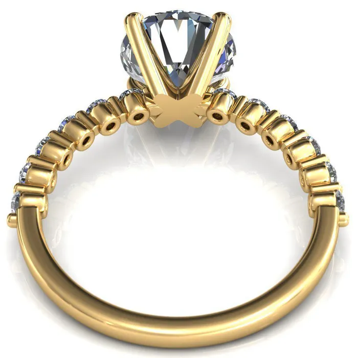 Fire Brilliance Rings Niamh Round Center Stone 4 VProng 12 Shared Single Prong Shank Engagement Ring