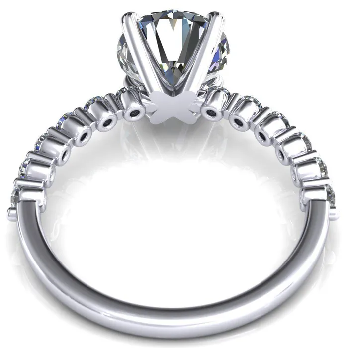 Fire Brilliance Rings Niamh Round Center Stone 4 VProng 12 Shared Single Prong Shank Engagement Ring