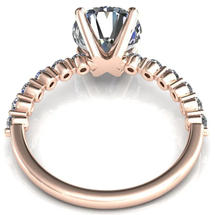 Fire Brilliance Rings Niamh Round Center Stone 4 VProng 12 Shared Single Prong Shank Engagement Ring