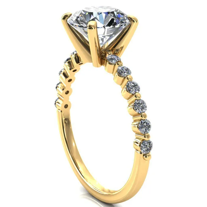 Fire Brilliance Rings Niamh Round Center Stone 4 VProng 12 Shared Single Prong Shank Engagement Ring