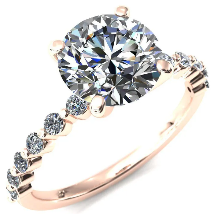 Fire Brilliance Rings Niamh Round Center Stone 4 VProng 12 Shared Single Prong Shank Engagement Ring