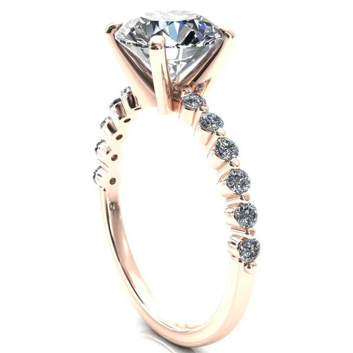 Fire Brilliance Rings Niamh Round Center Stone 4 VProng 12 Shared Single Prong Shank Engagement Ring