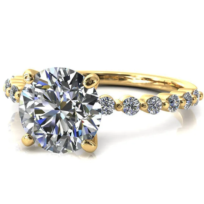 Fire Brilliance Rings Niamh Round Center Stone 4 VProng 12 Shared Single Prong Shank Engagement Ring