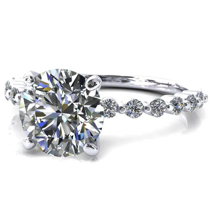 Fire Brilliance Rings Niamh Round Center Stone 4 VProng 12 Shared Single Prong Shank Engagement Ring