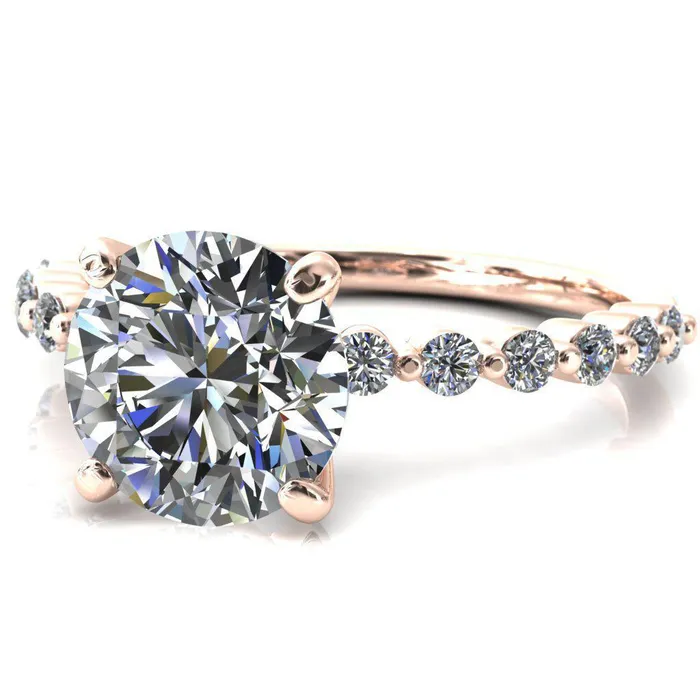 Fire Brilliance Rings Niamh Round Center Stone 4 VProng 12 Shared Single Prong Shank Engagement Ring