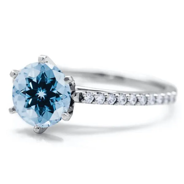 Fire Brilliance Rings Round Aqua Blue Spinel 6 Prongs Diamond Accent Ice Cathedral Solitaire Ring