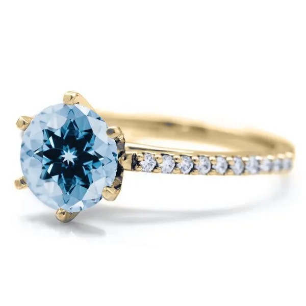 Fire Brilliance Rings Round Aqua Blue Spinel 6 Prongs Diamond Accent Ice Cathedral Solitaire Ring