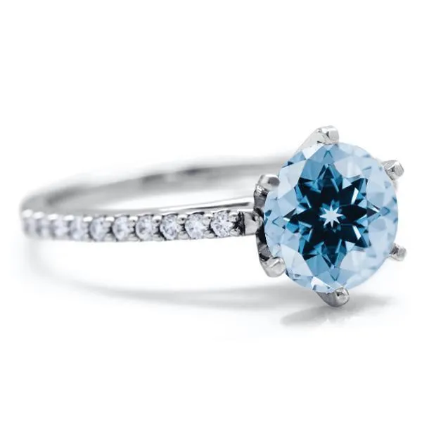 Fire Brilliance Rings Round Aqua Blue Spinel 6 Prongs Diamond Accent Ice Cathedral Solitaire Ring