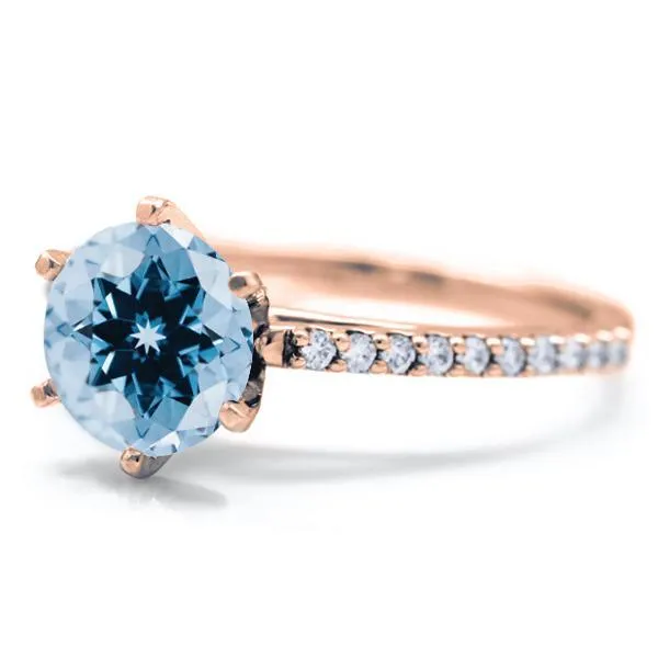 Fire Brilliance Rings Round Aqua Blue Spinel 6 Prongs Diamond Accent Ice Cathedral Solitaire Ring