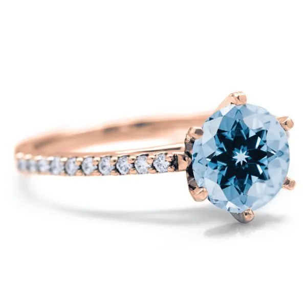 Fire Brilliance Rings Round Aqua Blue Spinel 6 Prongs Diamond Accent Ice Cathedral Solitaire Ring