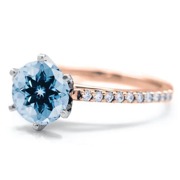Fire Brilliance Rings Round Aqua Blue Spinel 6 Prongs Diamond Accent Ice Cathedral Solitaire Ring