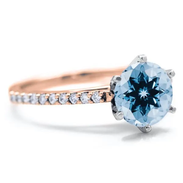 Fire Brilliance Rings Round Aqua Blue Spinel 6 Prongs Diamond Accent Ice Cathedral Solitaire Ring