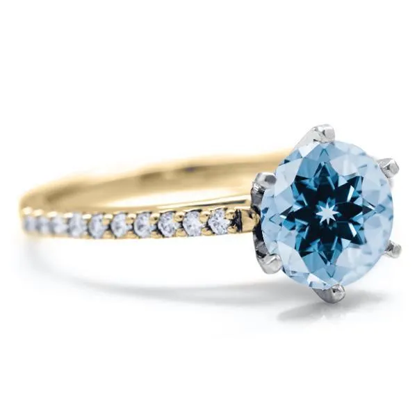 Fire Brilliance Rings Round Aqua Blue Spinel 6 Prongs Diamond Accent Ice Cathedral Solitaire Ring