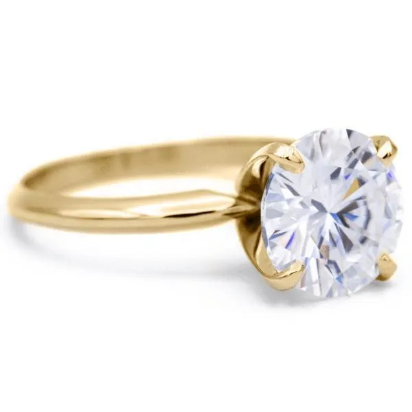 Fire Brilliance Rings Round Center Stone 14K or 18K Yellow Gold 4 Prongs Solitaire Ring