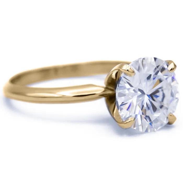 Fire Brilliance Rings Round Moissanite 14K or 18K Yellow Gold 4 Prongs Classic Solitaire Ring