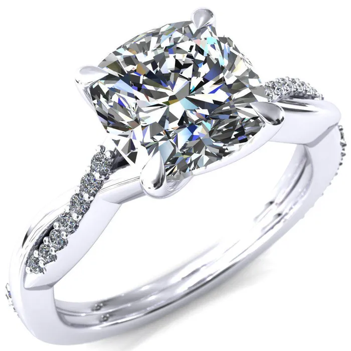 Fire Brilliance Rings Shana Cushion Moissanite 4 Claw Prong 12 Infinity Diamond Accent Ring Engagement Ring Fire Brilliance Rings Shana Cushion Moissanite 4 Claw Prong 12 Infinity Diamond Accent Ring Engagement Ring