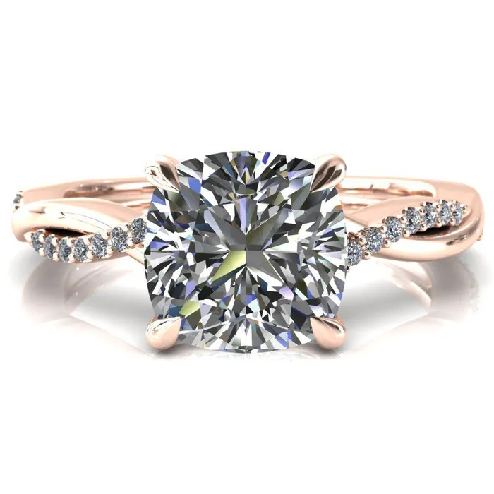 Fire Brilliance Rings Shana Cushion Moissanite 4 Claw Prong 12 Infinity Diamond Accent Ring Engagement Ring