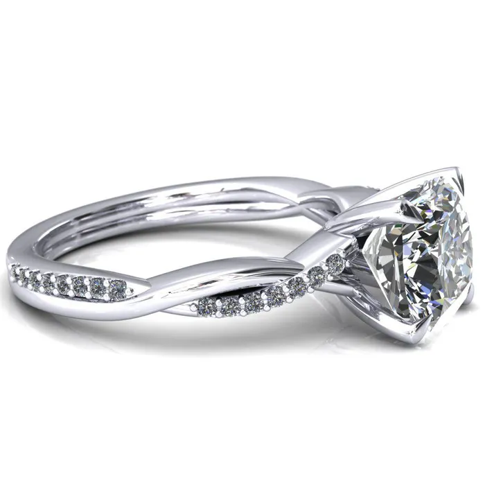 Fire Brilliance Rings Shana Cushion Moissanite 4 Claw Prong 12 Infinity Diamond Accent Ring Engagement Ring