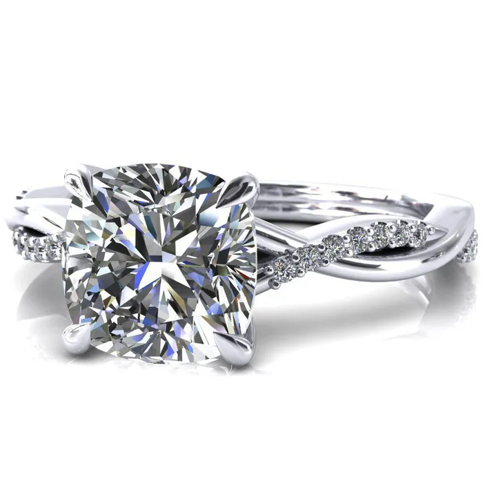 Fire Brilliance Rings Shana Cushion Moissanite 4 Claw Prong 12 Infinity Diamond Accent Ring Engagement Ring