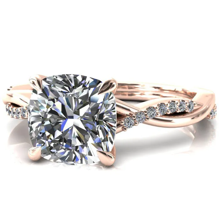 Fire Brilliance Rings Shana Cushion Moissanite 4 Claw Prong 12 Infinity Diamond Accent Ring Engagement Ring