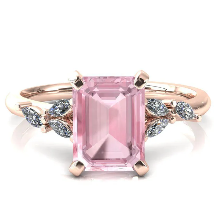 Fire Brilliance Rings Sigrid Emerald Pink Sapphire 4 Prong Marquise Diamond Side Ring