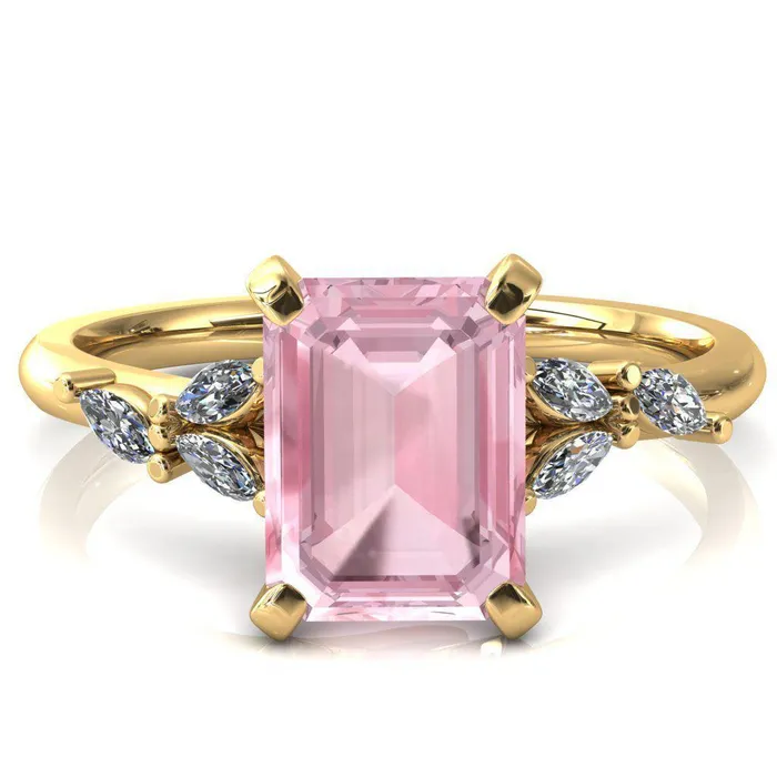 Fire Brilliance Rings Sigrid Emerald Pink Sapphire 4 Prong Marquise Diamond Side Ring