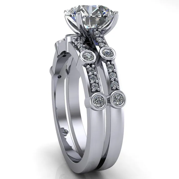 Fire Brilliance Rings Stephani Round Center Stone Diamond Channel Bezel Setting