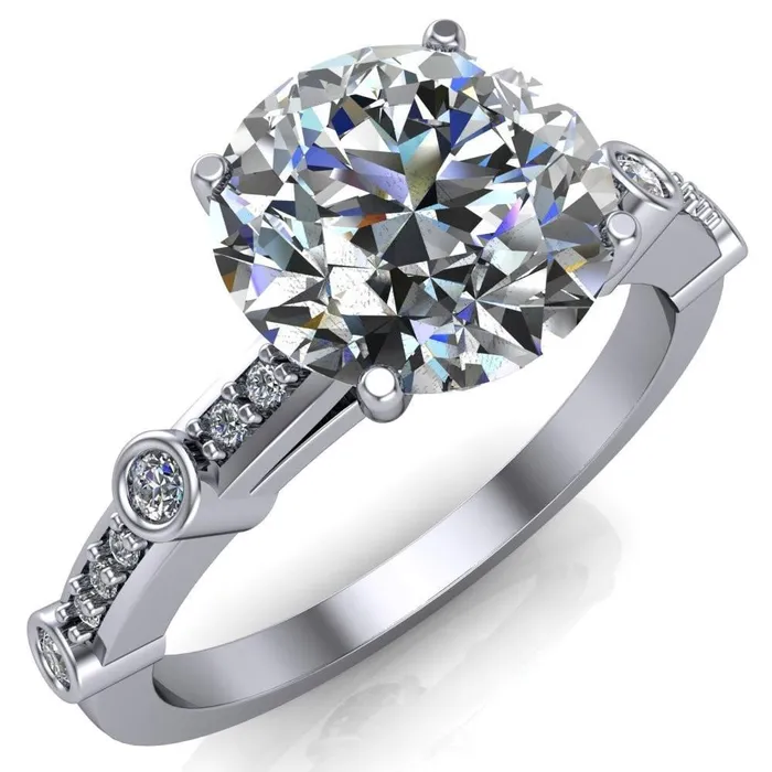 Fire Brilliance Rings Stephani Round Center Stone Diamond Channel Bezel Setting
