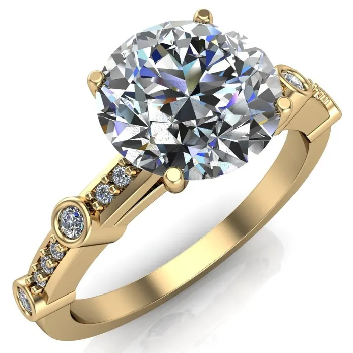Fire Brilliance Rings Stephani Round Center Stone Diamond Channel Bezel Setting