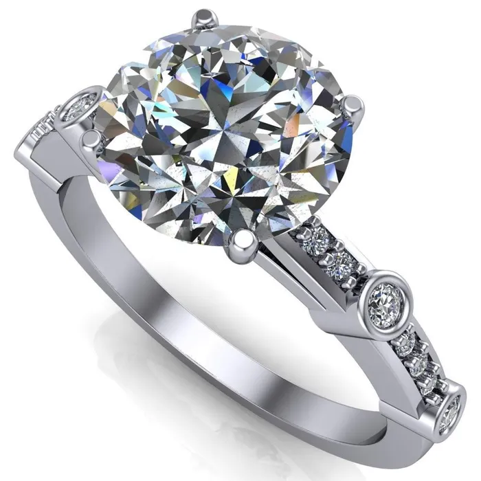 Fire Brilliance Rings Stephani Round Center Stone Diamond Channel Bezel Setting
