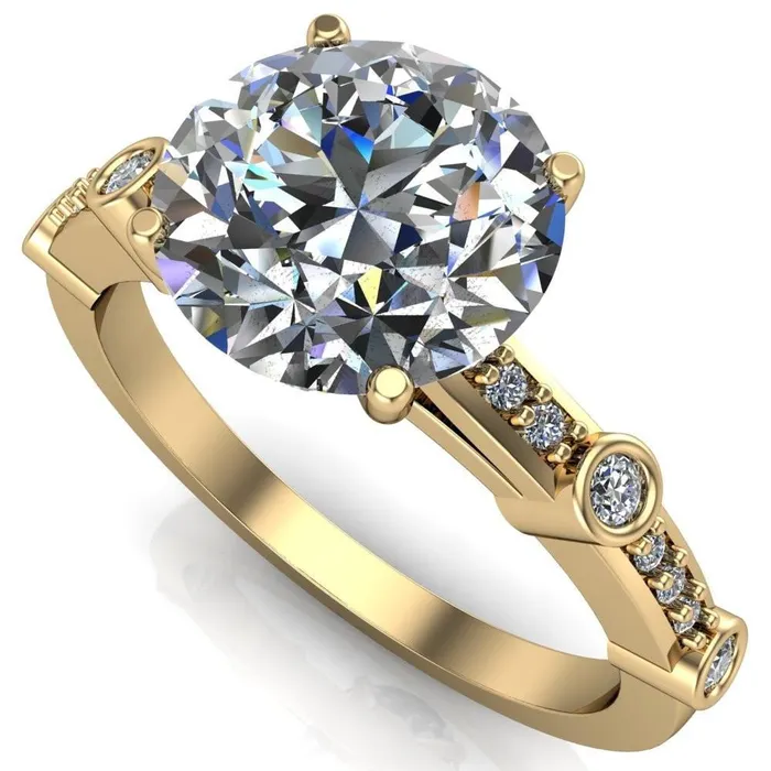 Fire Brilliance Rings Stephani Round Center Stone Diamond Channel Bezel Setting