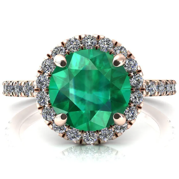 Fire Brilliance Rings Talia Round Emerald 4 Prong Halo 58 Micropave Engagement Ring