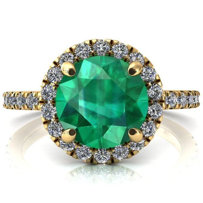 Fire Brilliance Rings Talia Round Emerald 4 Prong Halo 58 Micropave Engagement Ring